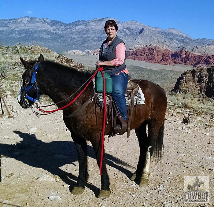 A picture of Cheryl while Horseback Riding in Las Vegas at Cowboy Trail Rides